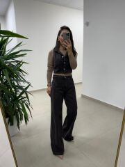 Spt 973 Kahve Yelekli Denim Takım