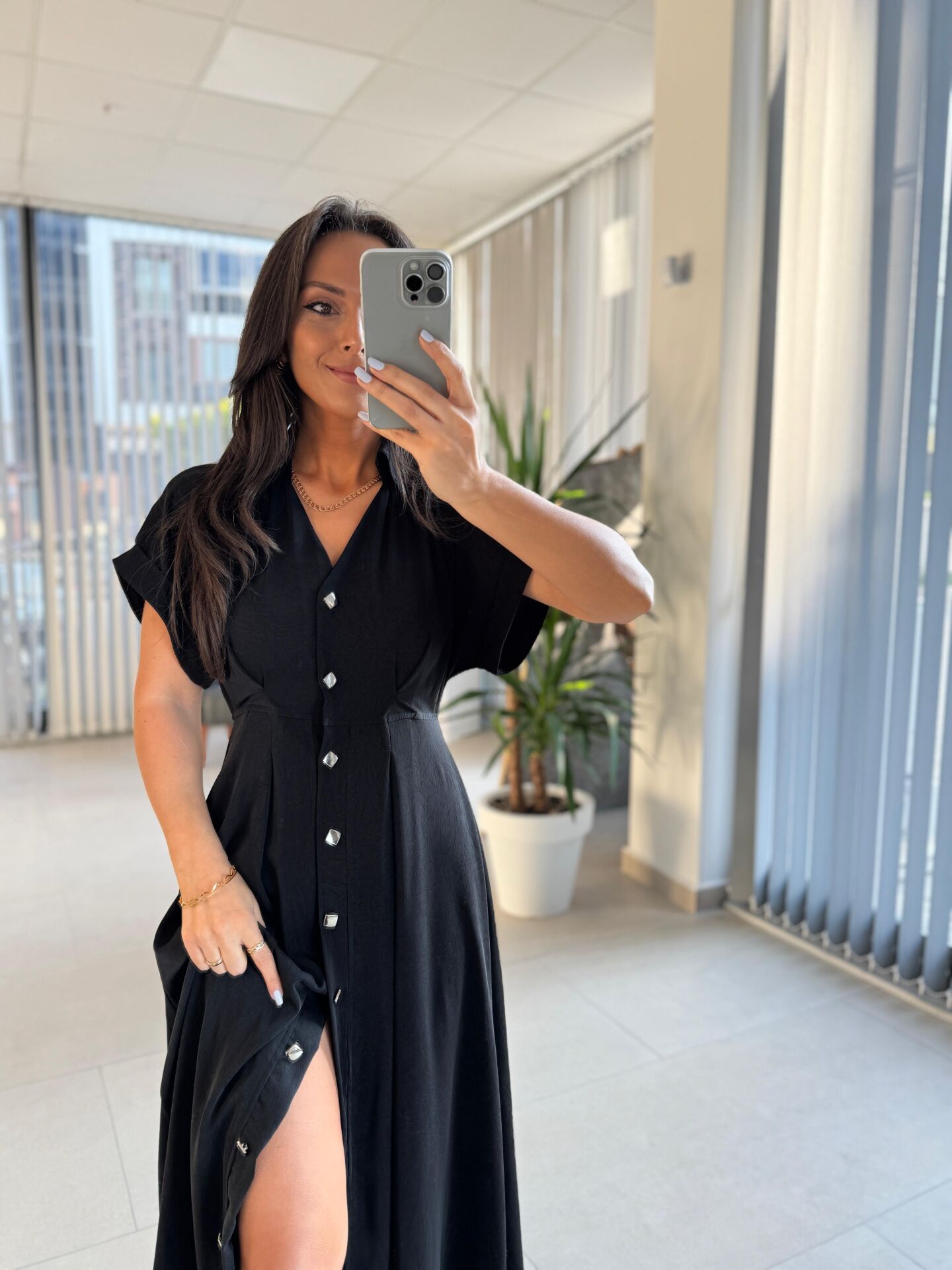 Np 6002 Siyah Yarasa Kollu Pileli Elbise