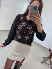 Po 2720 A.Kahve Yün İşlemeli Hırka