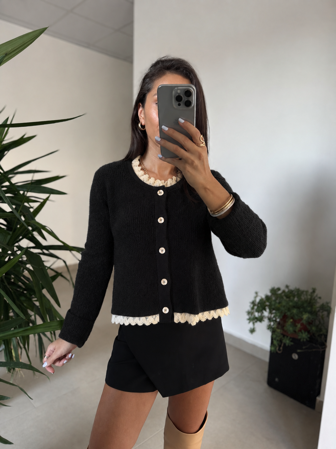 Po 2845 Ham Pamuk Dantel Detaylı Hırka