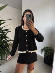 Po 2845 Ham Pamuk Dantel Detaylı Hırka