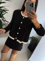 Po 2845 Ham Pamuk Dantel Detaylı Hırka