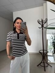 İv 0286 Kahve-Beyaz Çizgili Polo Yaka Tişört
