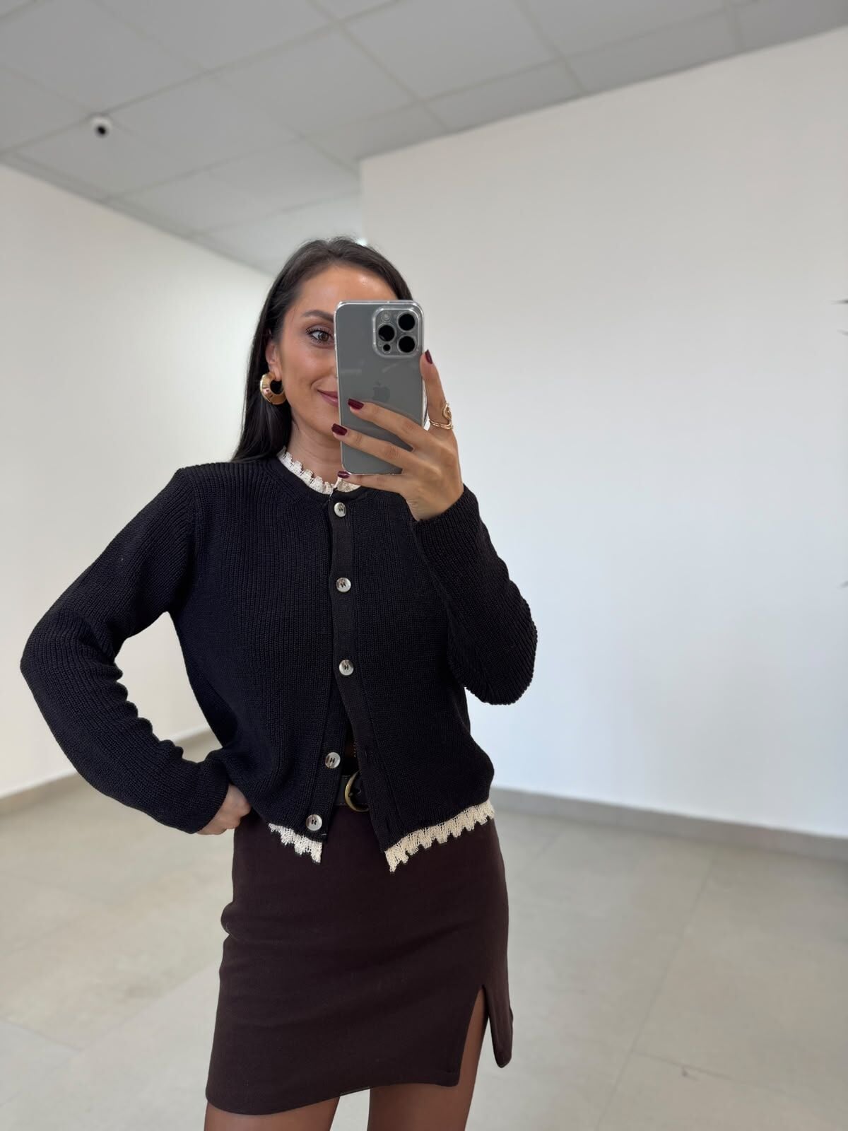 Po 2845 Ham Pamuk Dantel Detaylı Hırka