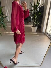 Mc 5567 Düğme Detaylı Bordo Şifon Elbise