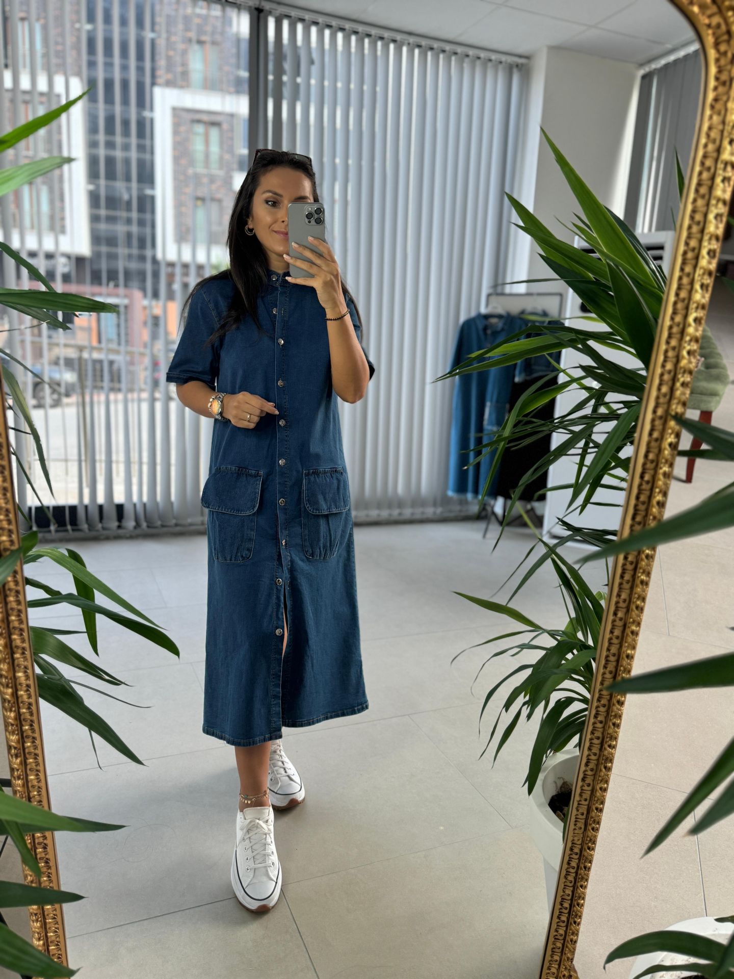 Dr Düğme Detaylı Denim Elbise