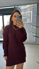 Bordo Triko Tunik Elbise