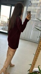 Bordo Triko Tunik Elbise