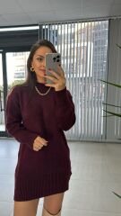 Bordo Triko Tunik Elbise