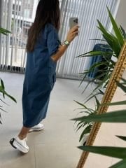 Dr Düğme Detaylı Denim Elbise