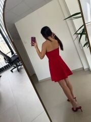 Ms 1509 Kırmızı Askılı Volanlı Mini Elbise