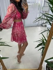 My 3256 Pembe Tasarım Şifon Elbise