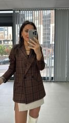 Foo Brown Black Checkered Blazer Jacket
