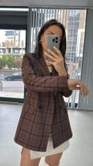 Foo Brown Black Checkered Blazer Jacket