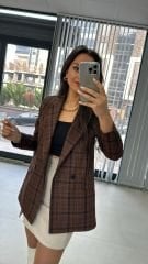 Foo Brown Black Checkered Blazer Jacket