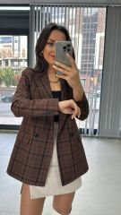 Foo Brown Black Checkered Blazer Jacket