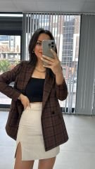 Foo Brown Black Checkered Blazer Jacket