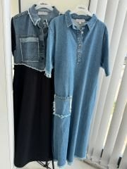 Dr Gömlek Yaka Mavi Denim Elbise