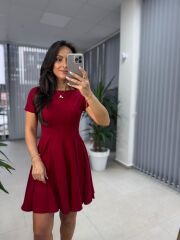 My 3680 Eteği Parça Dikişli Bordo Çan Elbise