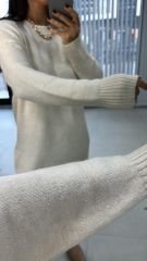 Krem Triko Tunik Elbise