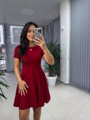 My 3680 Eteği Parça Dikişli Bordo Çan Elbise