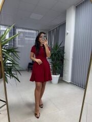 My 3680 Eteği Parça Dikişli Bordo Çan Elbise