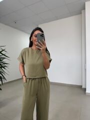 Fp 51163 Olive Kısa Kollu Bluzlu Takım