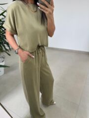 Fp 51163 Olive Kısa Kollu Bluzlu Takım