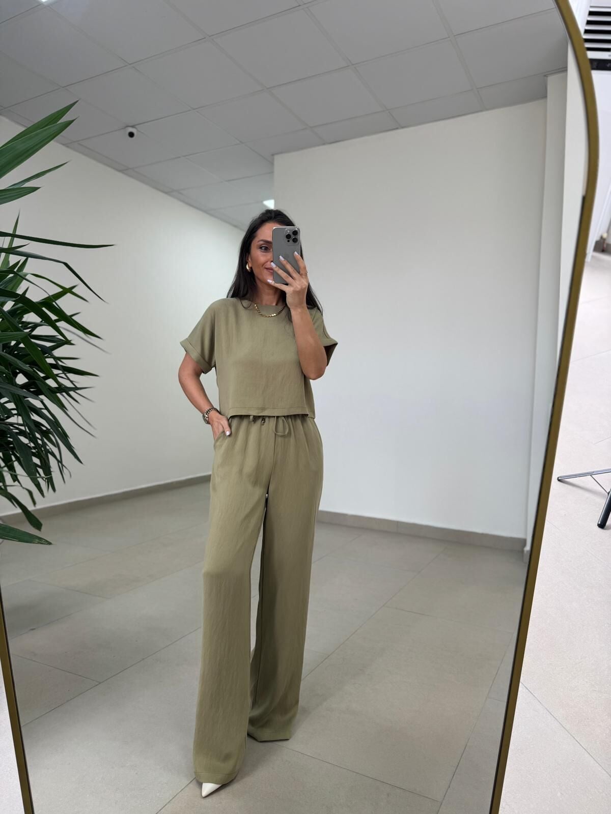 Fp 51163 Olive Kısa Kollu Bluzlu Takım