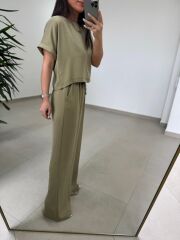 Fp 51163 Olive Kısa Kollu Bluzlu Takım