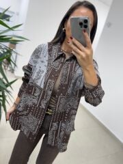 Bb 30330 Etnik Dokulu Kahve Geçişli Gömlek