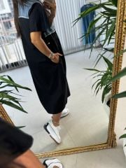 Dr 8041 Siyah Denim Detaylı Elbise