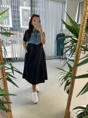 Dr 8041 Siyah Denim Detaylı Elbise
