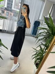 Dr 8041 Siyah Denim Detaylı Elbise