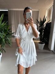 Mc 5741 Dantel Detaylı Beyaz Şifon Elbise