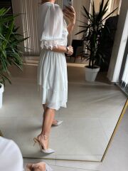 Mc 5741 Dantel Detaylı Beyaz Şifon Elbise