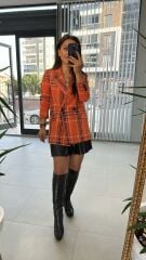 Orange Black Transitional Tweed Jacket