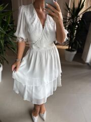 Mc 5741 Dantel Detaylı Beyaz Şifon Elbise