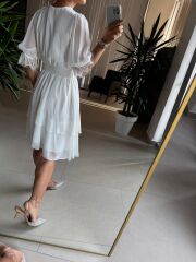 Mc 5741 Dantel Detaylı Beyaz Şifon Elbise