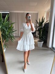 Mc 5741 Dantel Detaylı Beyaz Şifon Elbise