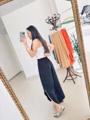 MZ 23057 Siyah Yırtmaçlı Crep Pantolon