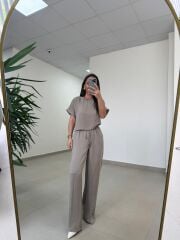 Fp 51163 Bej Kısa Kollu Bluzlu Takım