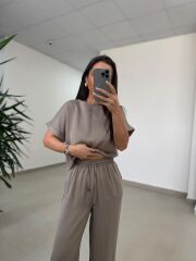 Fp 51163 Bej Kısa Kollu Bluzlu Takım