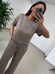 Fp 51163 Bej Kısa Kollu Bluzlu Takım