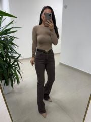 Spt 2023 Yıkamalı Açık Kahve İspanyol Paça Pantolon