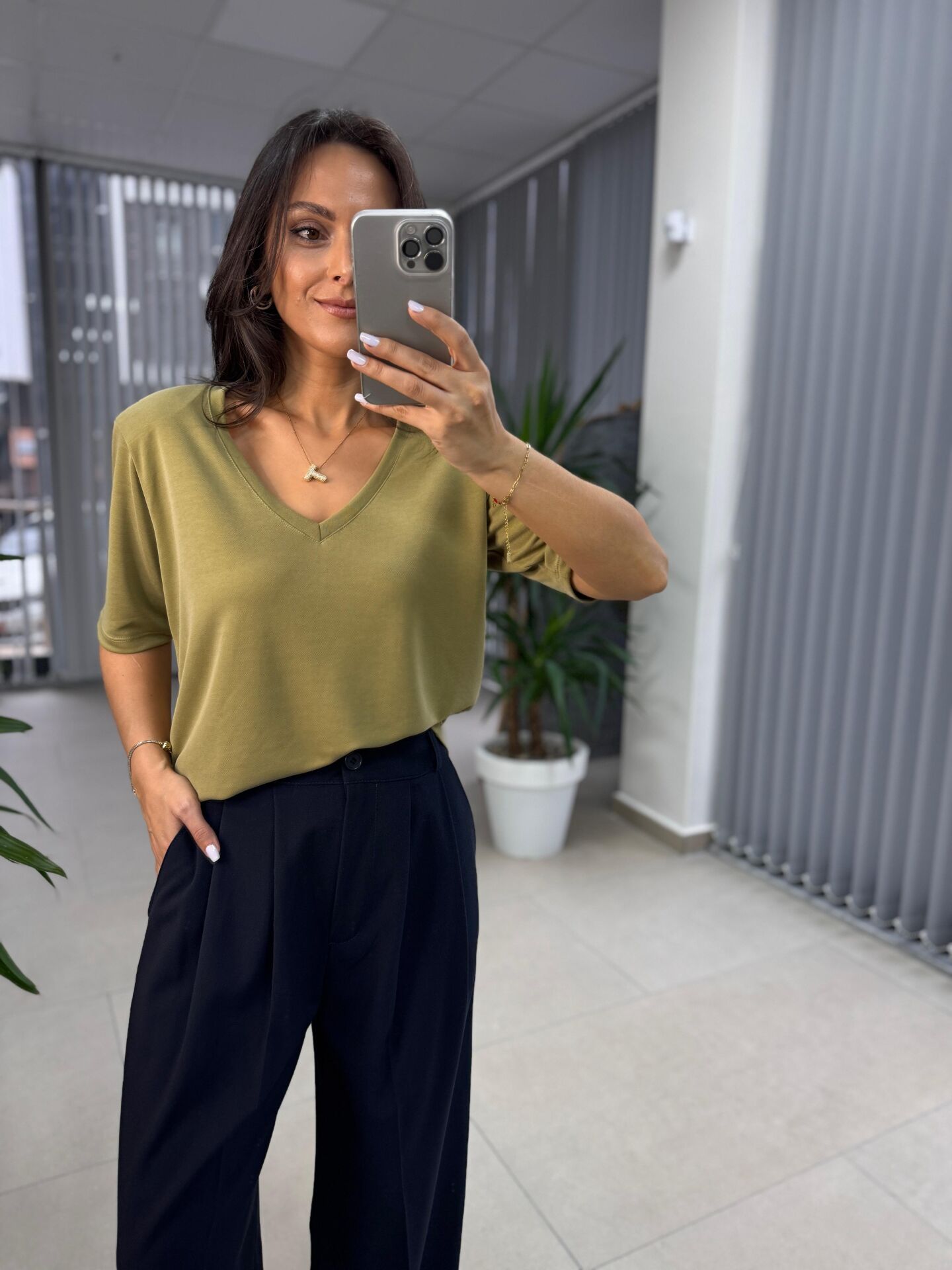 Cr 5004 Yağ Yeşili Modal Vatkalı Bluz