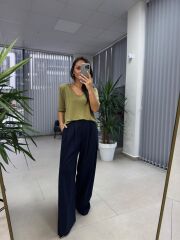 Cr 5004 Yağ Yeşili Modal Vatkalı Bluz