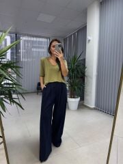 Cr 5004 Yağ Yeşili Modal Vatkalı Bluz