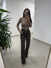 Spt 2023 Yıkamalı A.kahve İpsanyol Paça Pantolon