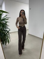 Spt 2023 Yıkamalı A.kahve İpsanyol Paça Pantolon